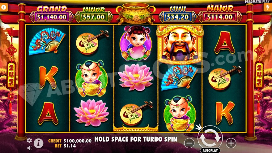 Main game screen showing jackpot values above the reels.