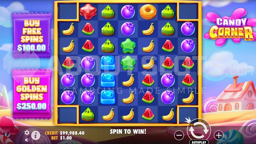 Candy Corner slot base game with colorful symbols and corner modifiers
