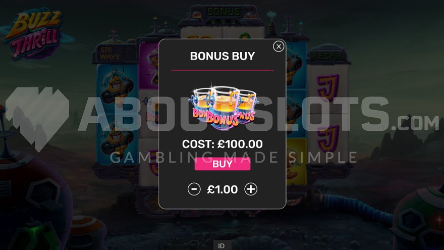 Menu offering free spins for 100x bet in the feature buy option.