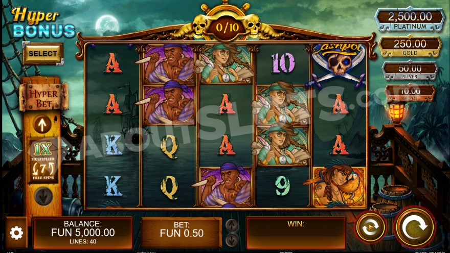 Main game screen with jackpots displayed to the right of the reels.