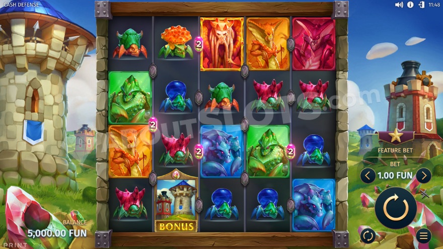 Base game view of Cash Defense slot