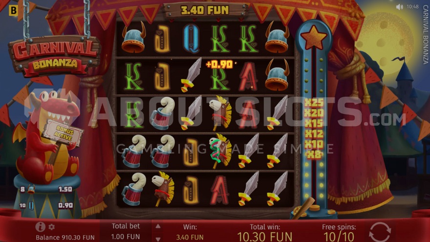Free spins feature with progress indicator on the right side