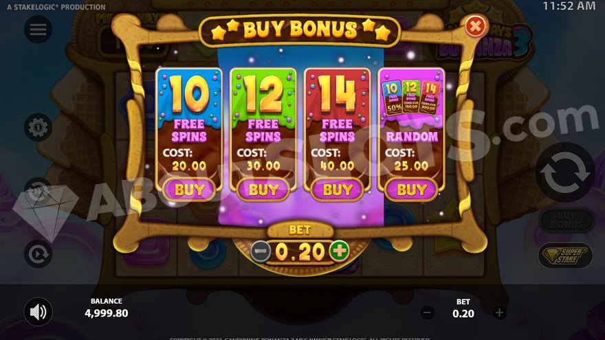 Bonus buy feature options in Candyways Bonanza 3 Megaways