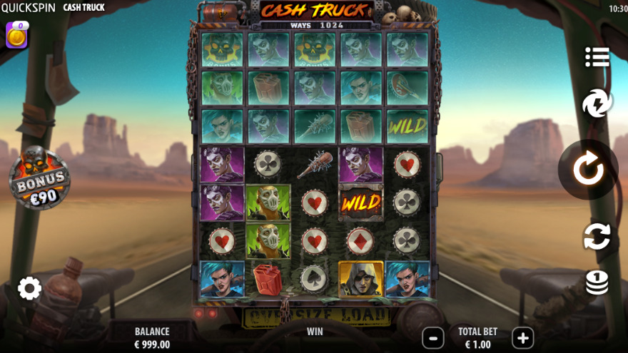 Cash Truck slot gameplay screen showing post-apocalyptic theme