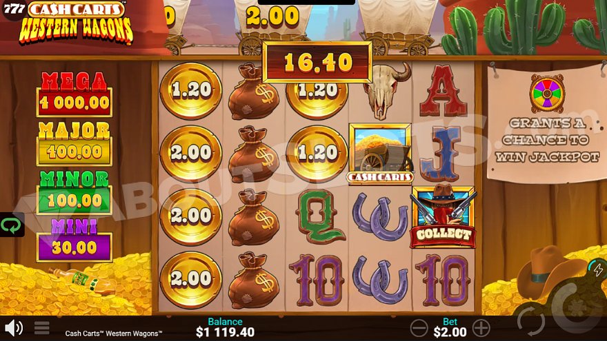 Cash Carts Western Wagons free spins feature display