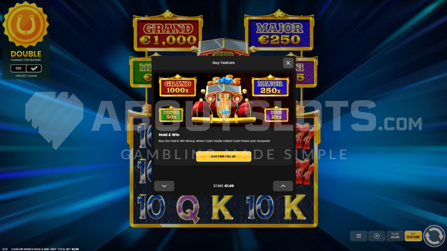 Feature Buy option screen showing 50x bet cost for instant bonus