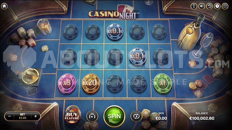 Casino Night slot with 5 reels on a blue gaming table
