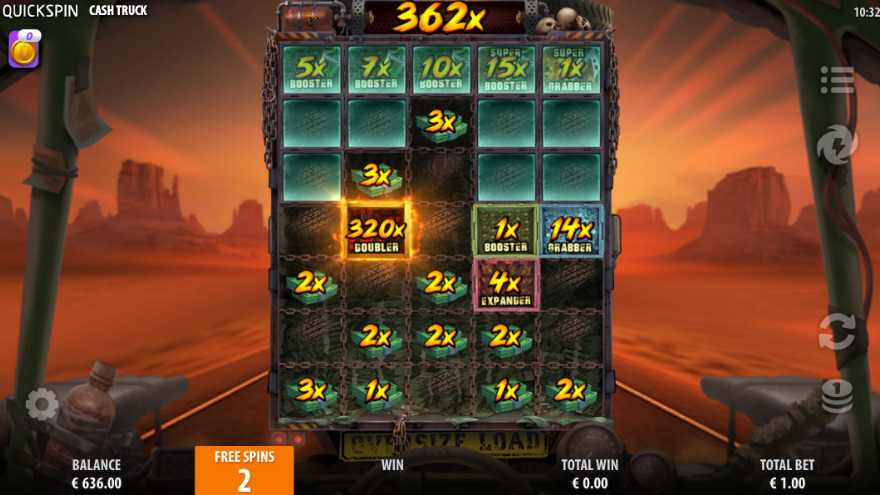 Cash Truck bonus feature with stacks of money and special symbols