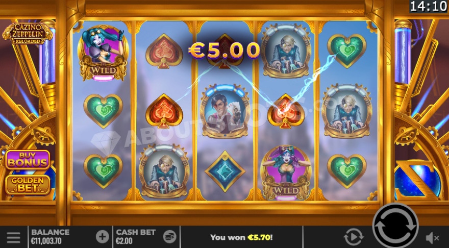 Cazino Zeppelin Reloaded game interface showing steampunk-themed slot reels