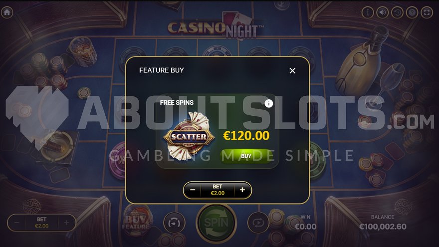 Screen offering free spins for 60 times the bet