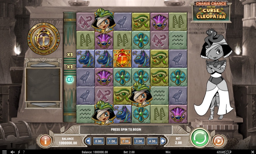 Charlie Chance slot game screen with Egyptian theme