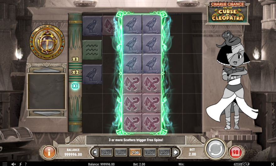 Charlie Chance slot bonus feature with wild symbols