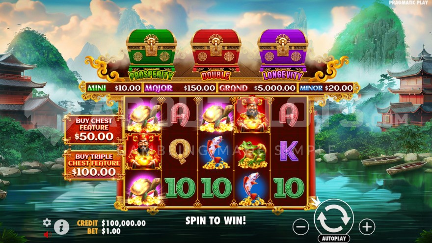 Base game with 3 different chests containing bonuses at the top of the playing field