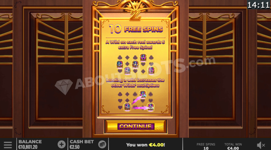 Cazino Zeppelin Reloaded free spins feature with sticky wilds displayed on the game screen