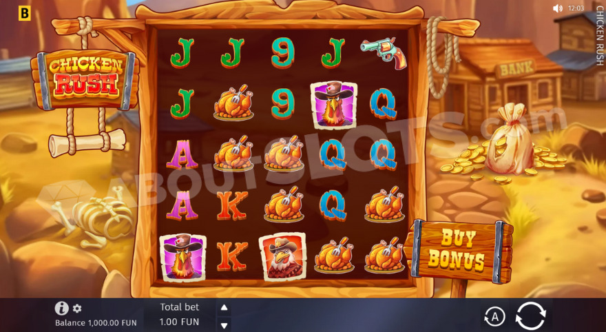 Main game with bank display on the right side of the reels