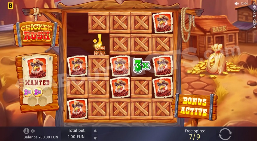 Bonus game with two collected multiplier symbols on the left