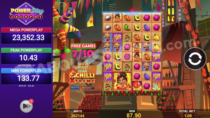 Free spins feature screen in Chilli Xtreme Powerplay Jackpot