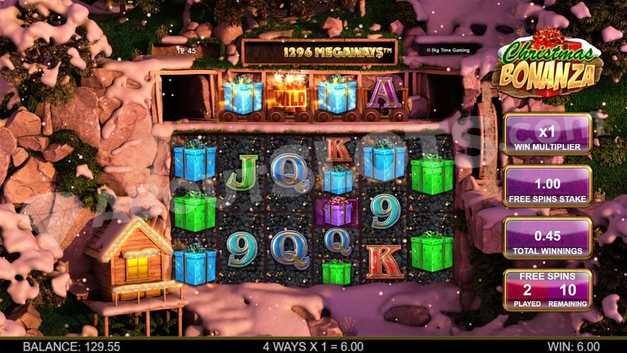 Christmas Bonanza free spins feature showing multiplier meter