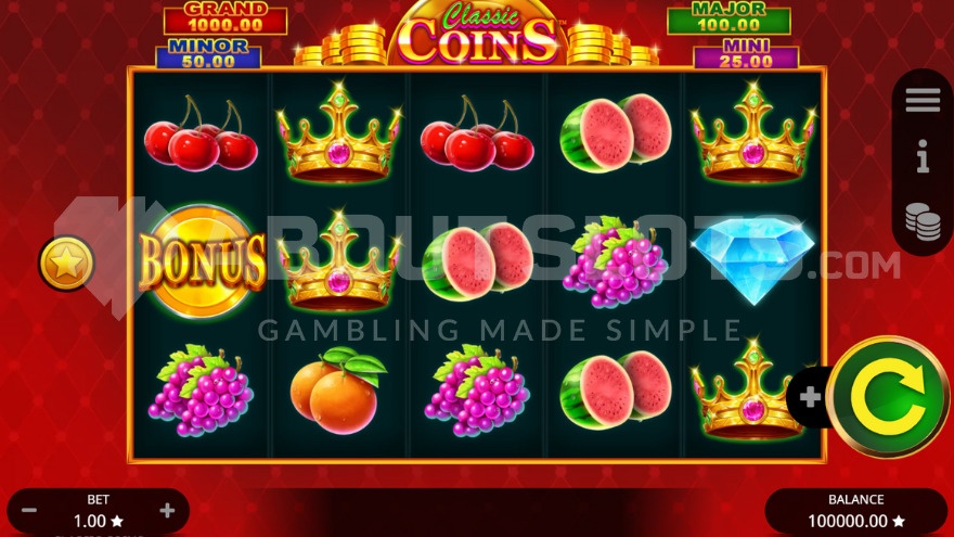 Scatter symbol on reel 1 in Classic Coins slot