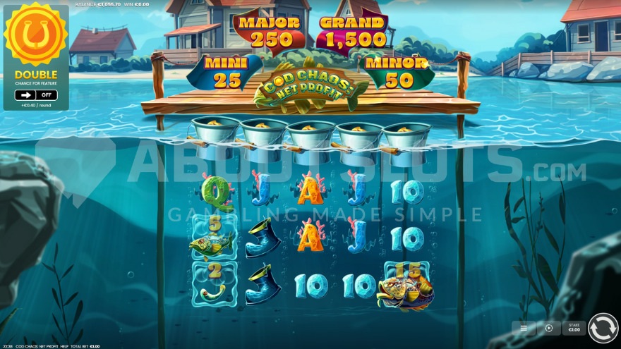 Cod Chaos Net Profit base game showing fishing themed slot reels