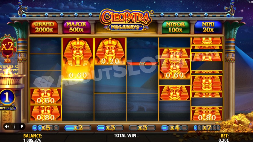 Bonus game in Cleopatra Megaways with scatter symbols on the reels