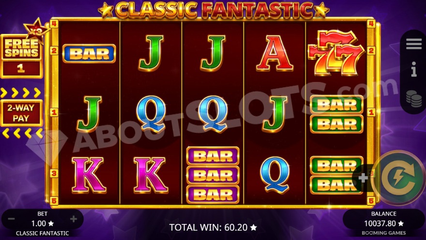 Free spins bonus game with one remaining free spin.