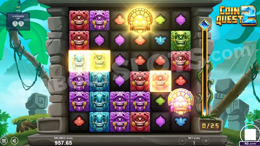 Two power-up symbols glowing on the game screen.