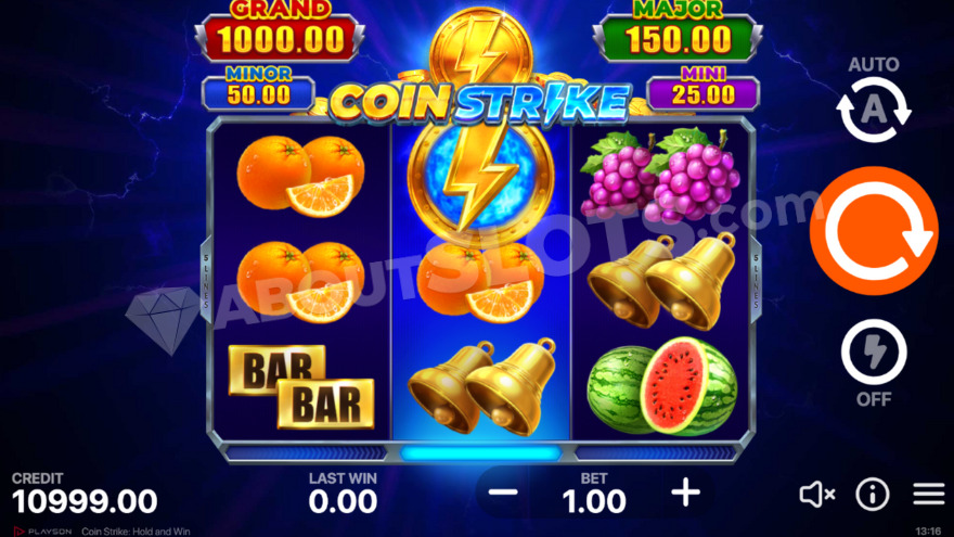 Base game with jackpots displayed above the reels.