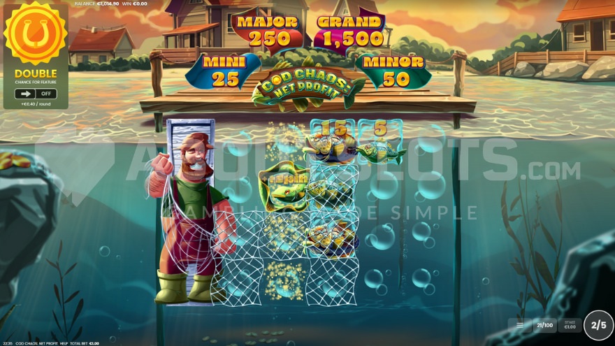 Wild Fisherman catching Cash Fish symbols during free spins feature