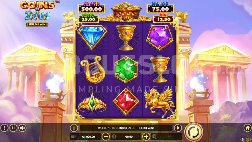 Slot game set on Mount Olympus with 3x3 grid layout.