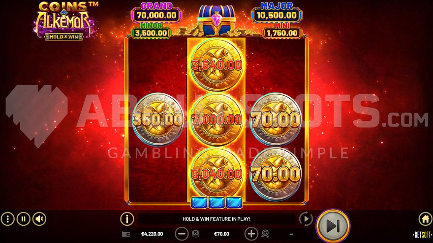 Hold and Win feature display with bonus symbols