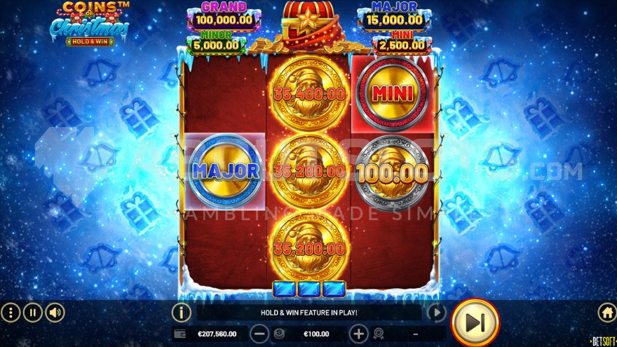 Grand Jackpot Feature During Hold and Win Bonus Game