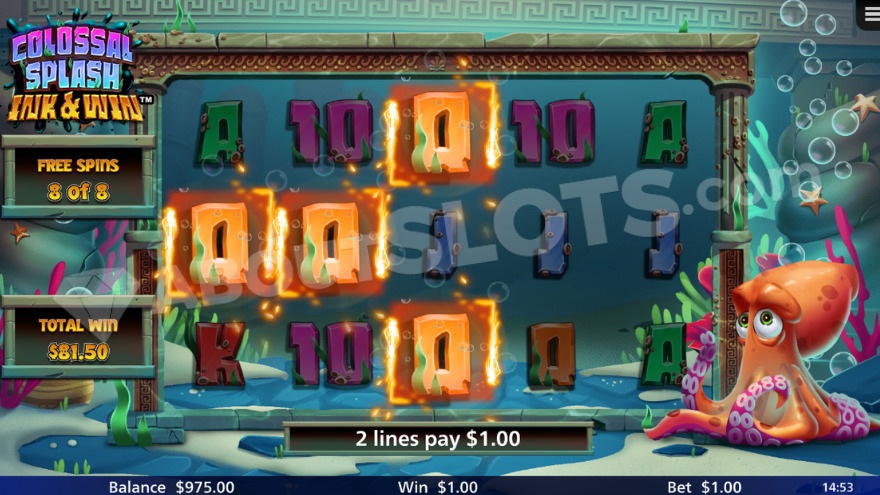 Free Spins bonus game showing two winning lines across the reels