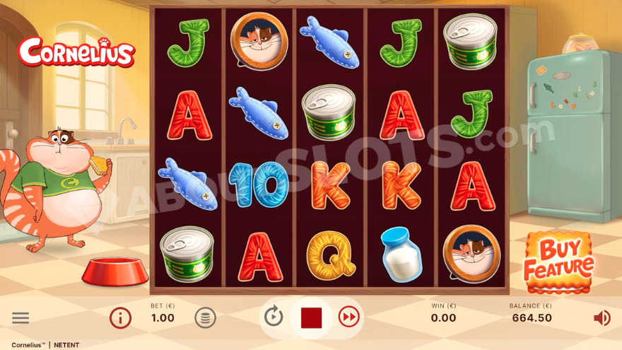 Cornelius slot game main screen showing game interface and cat character