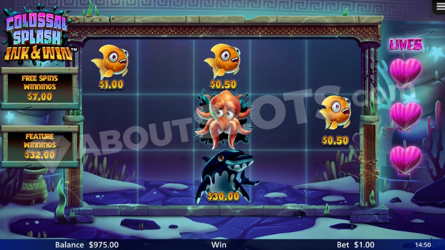 Ink & Win feature showing octopus icon on the center reel