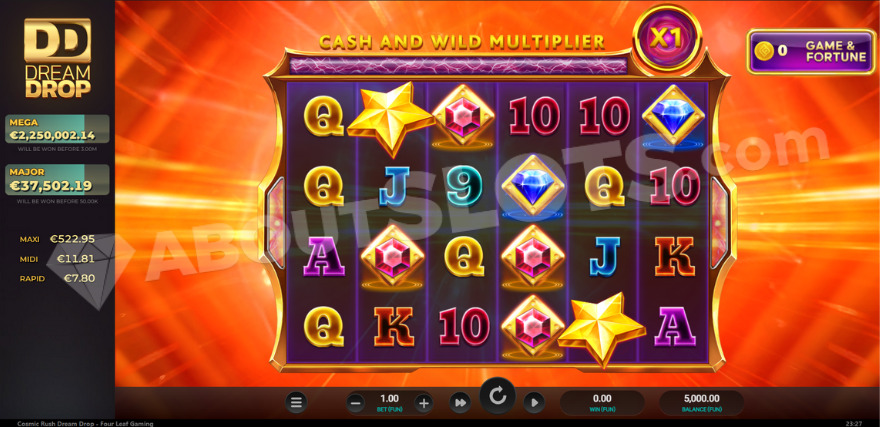 The base game showing Dream Drop jackpot values on the left side.