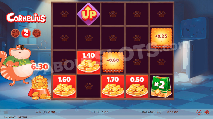 Cash Drop feature in Cornelius slot with symbols and payouts