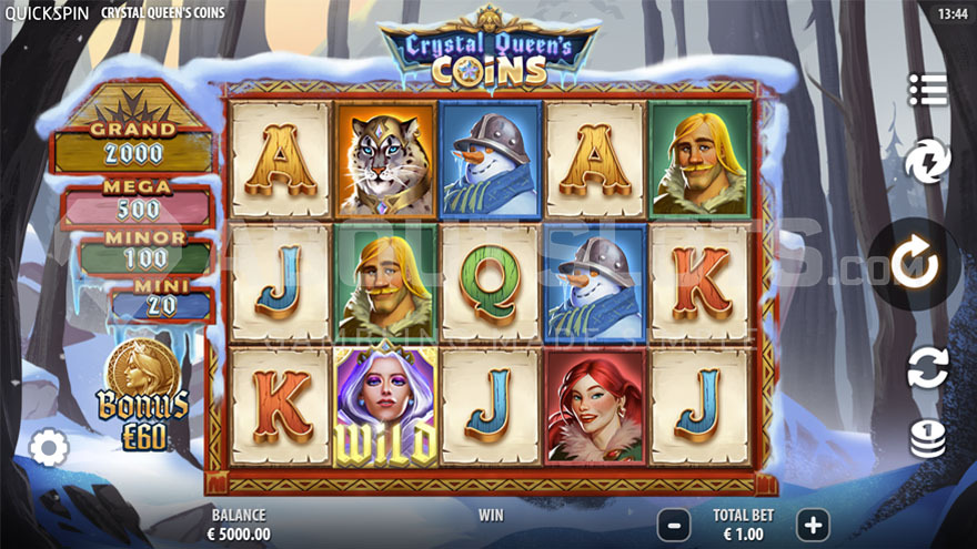 Crystal Queen's Coins base game with snow-themed reels