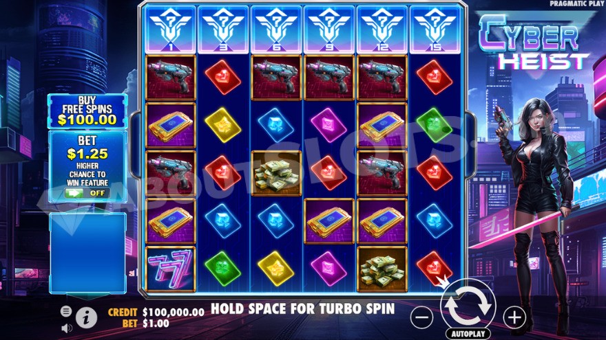 Base game showing the hacker character on the right side of the reels