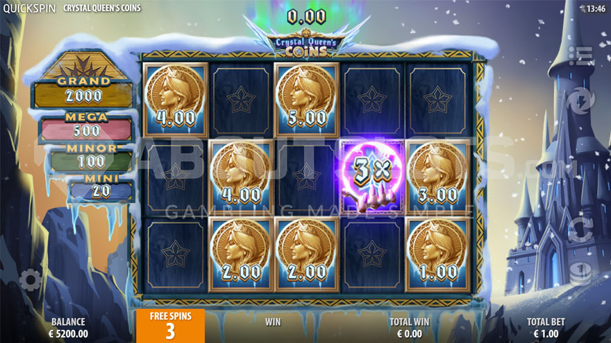 Frozen Fortune Bonus feature with 3 free spins counter