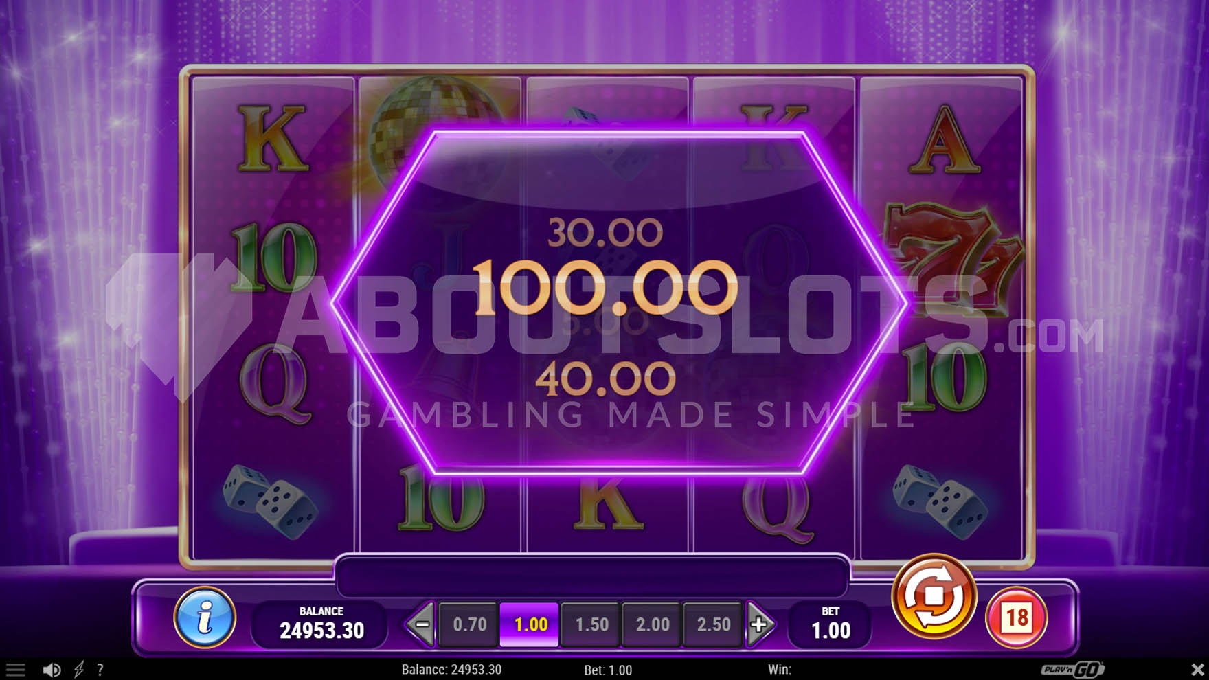 Alternative bonus in progress showing a 100x win in the electronic lottery mini-game.