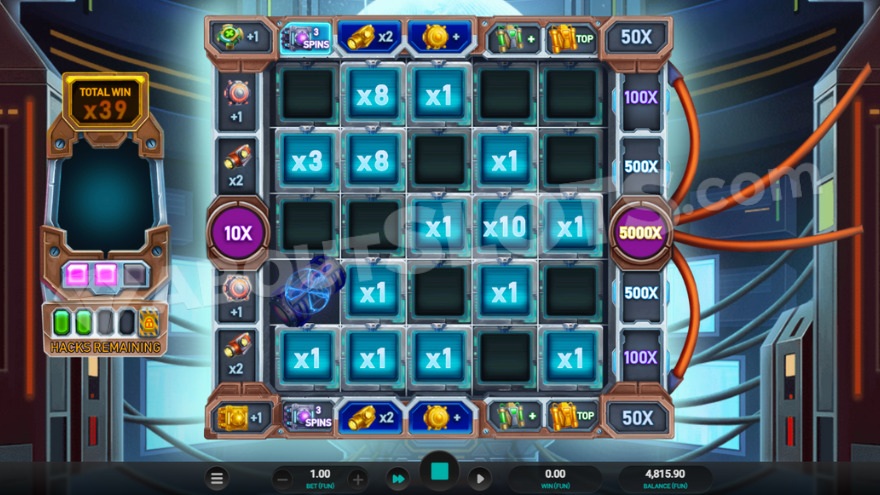 Bonus game with free spins showing current total win of 39X visible on the left