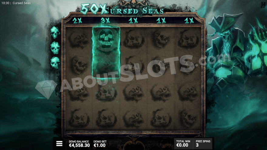 Dead Men Tell No Tales bonus game with 3 remaining respins shown on screen.