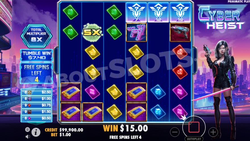 Multiplier symbol x5 on the second reel during free spins mode