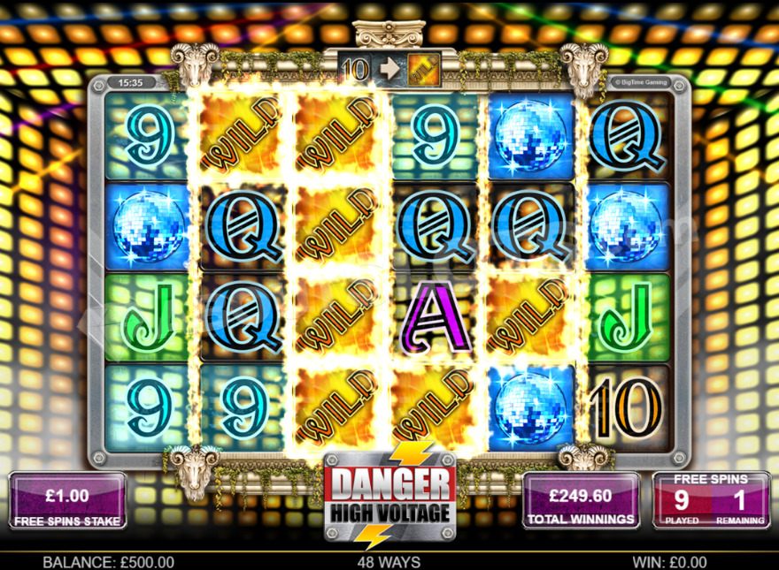 Danger High Voltage free spins selection screen showing Gates of Hell and High Voltage options