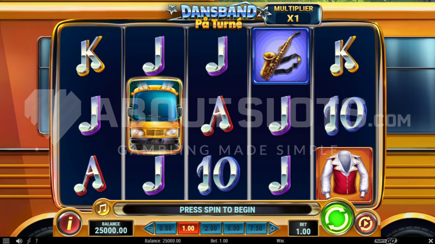 Base game with current win multiplier 1X displayed above the reels