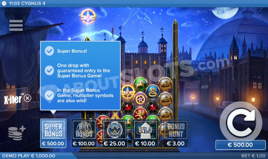 Screenshot showing the 5 different X-iter bonus buy options menu