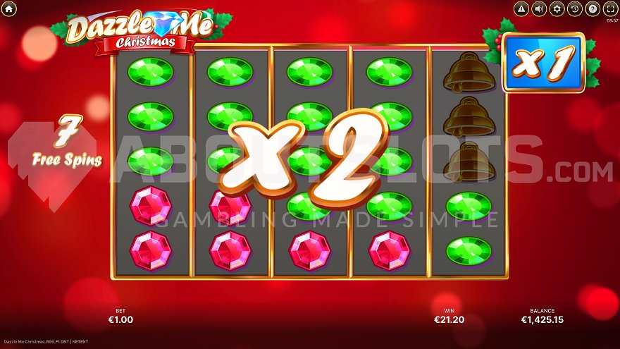 2X multiplier in Free Spins mode of Dazzle Me Christmas slot