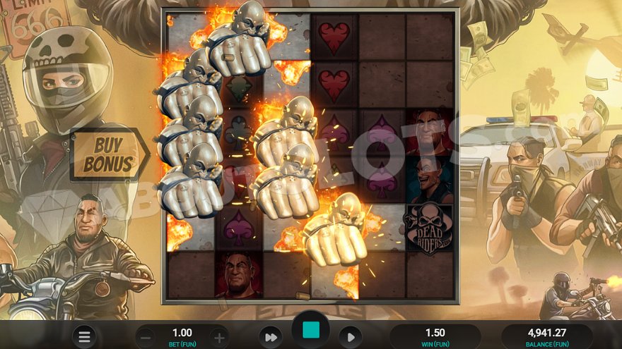 Dead Riders Trail free spins feature showing bomb-equipped stone blocks