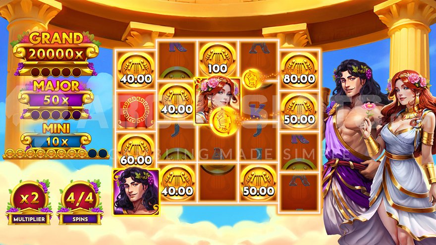 Eight coin symbols displayed on the reels during the bonus game with gold coins.